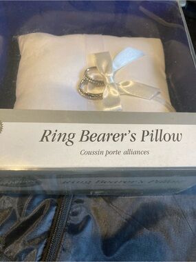 Wilton White Satin Ring Pillow with Ribbon Accent
